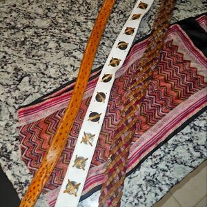 Stylish Women's Belt Set - White, Orange, Brown